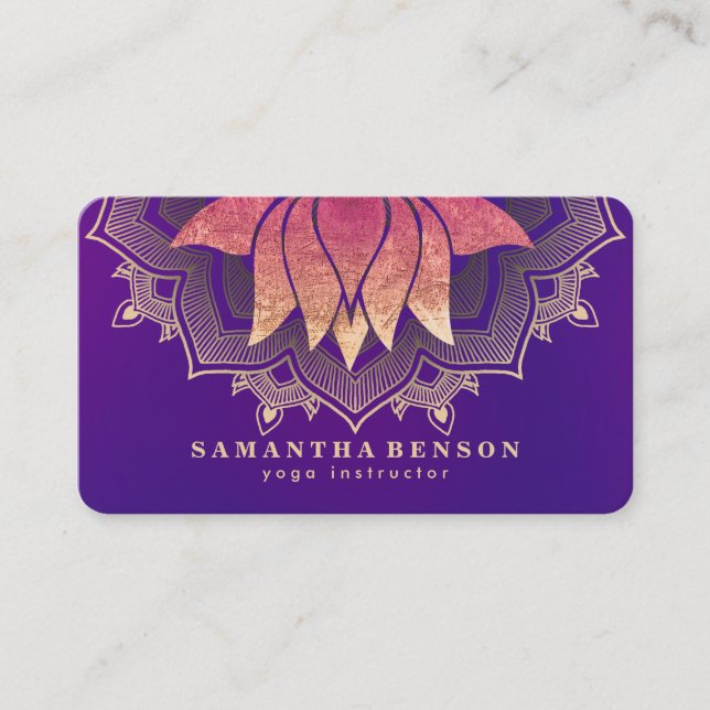 Elegant Lotus Flower Mandala Logo Yoga Instructor  Business Card (Front)