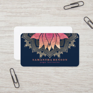 Elegant Lotus Flower Mandala Logo Yoga Instructor Business Card
