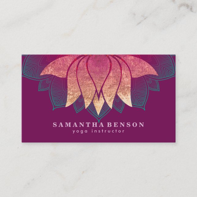 Elegant Lotus Flower Mandala Logo Yoga Instructor Business Card (Front)