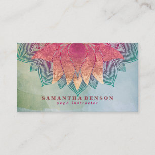 Elegant Lotus Flower Mandala Logo Yoga Instructor Business Card