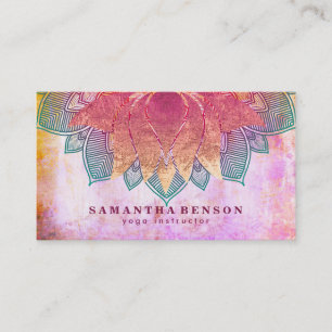 Elegant Lotus Flower Mandala Logo Yoga Instructor Business Card