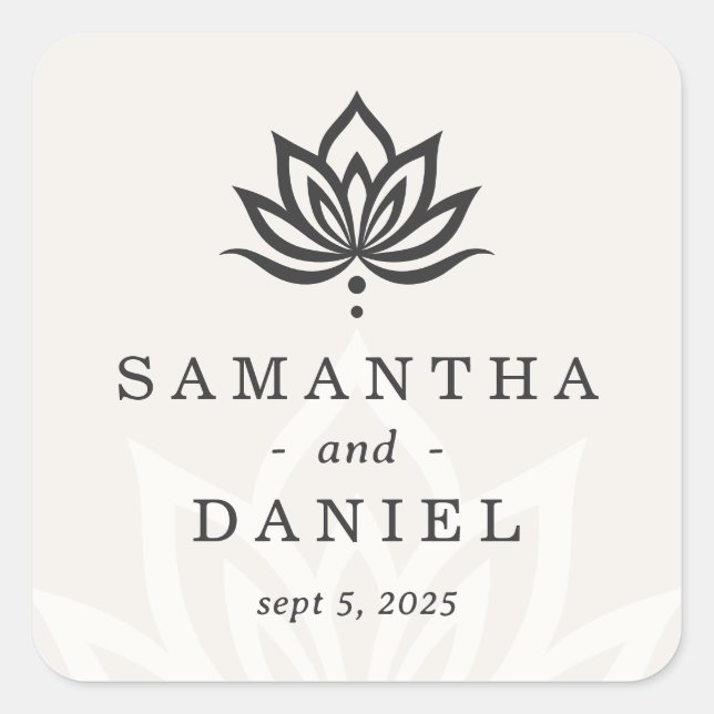 Elegant lotus flower monogram light neutral ivory square sticker (Front)