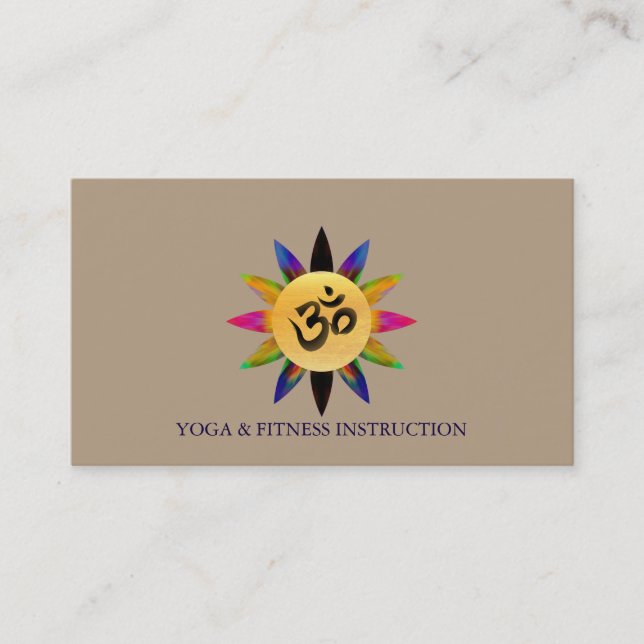 Elegant Lotus Flower "OM" Logo Yoga Business Card (Front)
