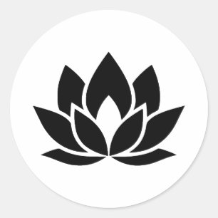 Elegant Lotus Flower Silhouette in Monochrome Classic Round Sticker