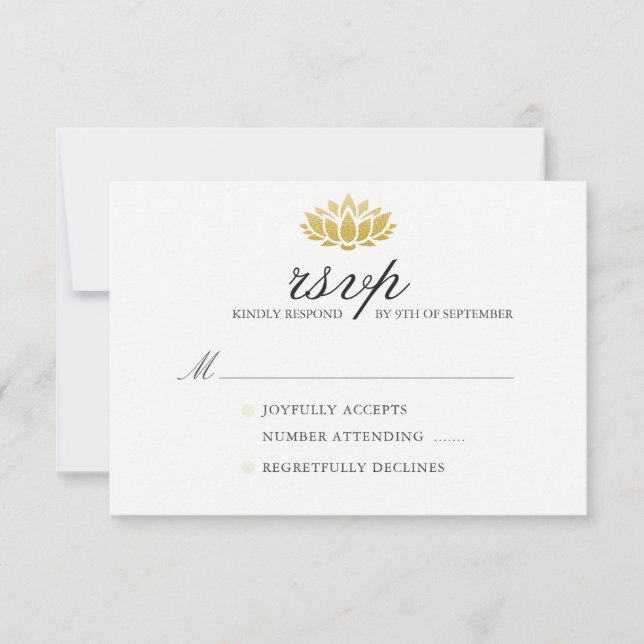 Elegant Lotus Flower Wedding RSVP Card (Front)