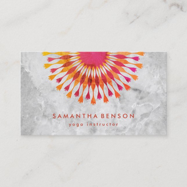 Elegant  Lotus Flower White Marble Yoga Instructor Business Card (Front)