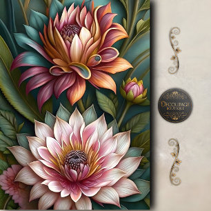 Elegant Lotus Garden Decoupage Tissue Paper