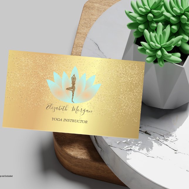 Elegant Lotus Gold Confetti Yoga Girl Glitter Business Card (Creator Uploaded)