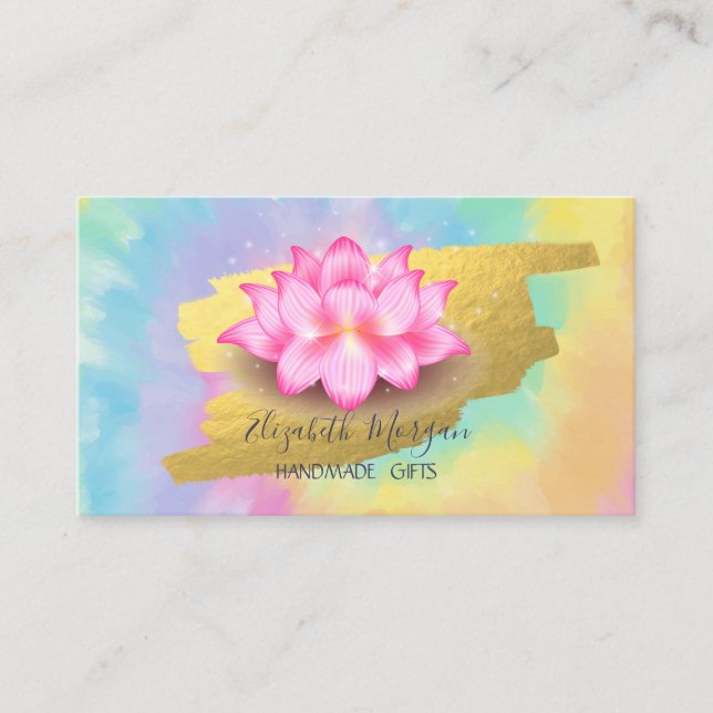 Elegant Lotus Gold Foil Brush Stroke Tie Dye Business Card (Front)