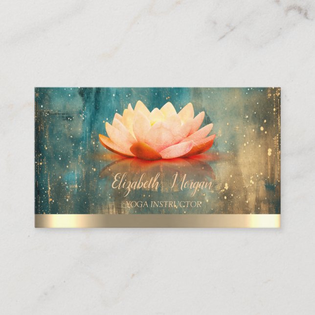 Elegant Lotus Gold Stripe Grunge Yoga Instructor Business Card (Front)