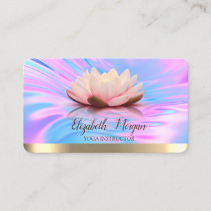 Elegant Lotus Gold Stripe Holographic Yoga Business Card