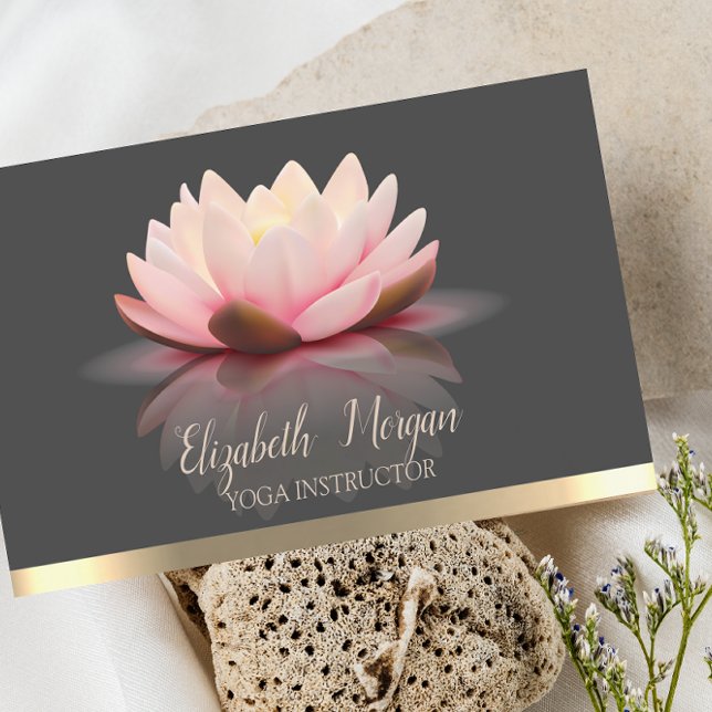 Elegant Lotus Gold Stripe Yoga Instructor Business Card (Creator Uploaded)