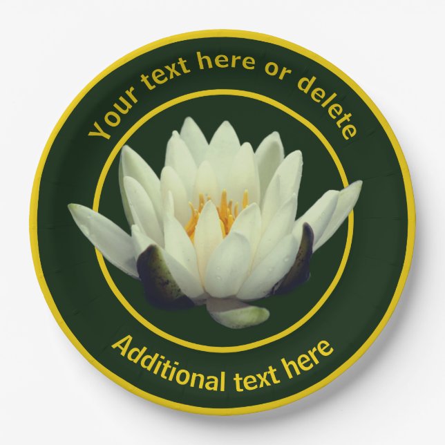 Elegant Lotus Lily Flower Personalised Party Paper Plate (Front)