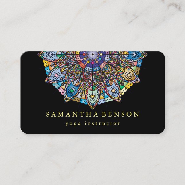 Elegant Lotus Mandala Logo Yoga Business Card (Front)
