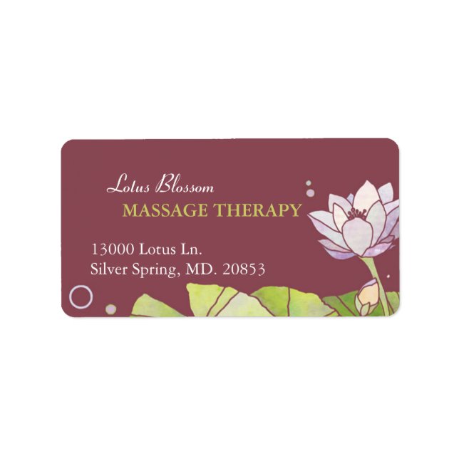 Elegant Lotus Massage Therapy Business Label (Front)