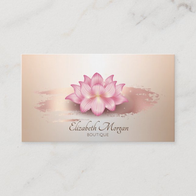Elegant Lotus Rose Gold Brush Stroke Lotus Business Card (Front)