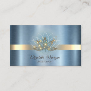 Elegant Lotus Stripe Sparkle Blue Metallic Business Card