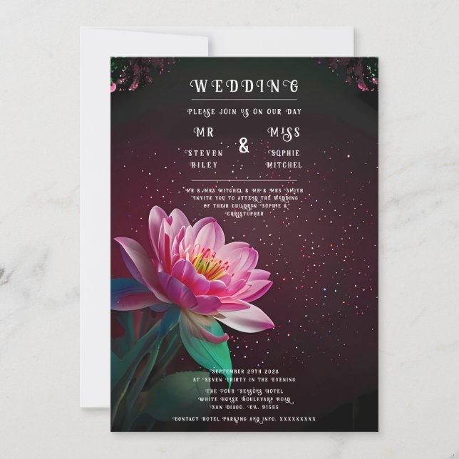 Elegant Lotus Wedding Invitation | Floral Cosmic  (Front)