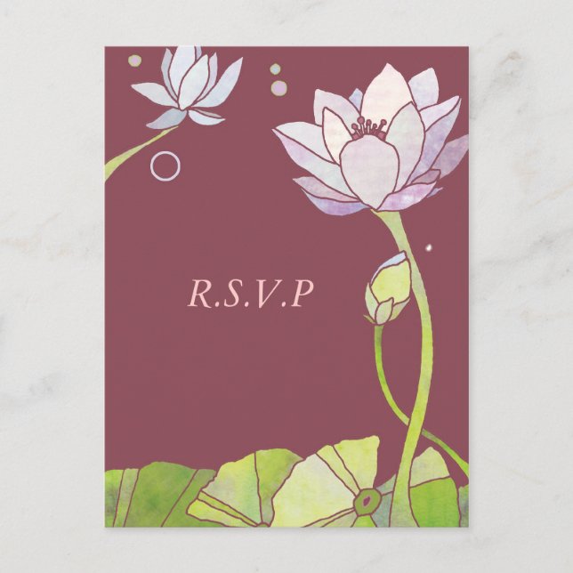 Elegant Lotus: Wedding RSVP Postcards (Front)