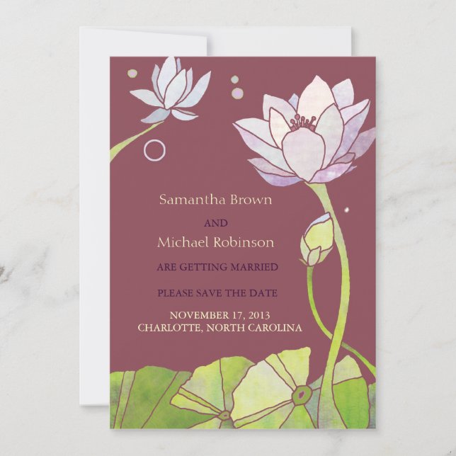 Elegant Lotus Wedding Save the Date Invitations (Front)