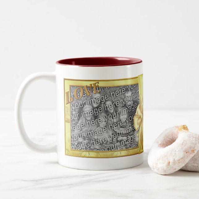 Elegant Love And Bow Design Photo Frame Two-Tone Coffee Mug (With Donut)