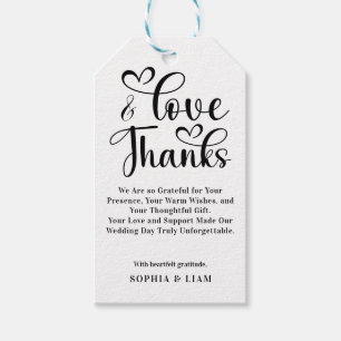 Elegant Love and Thanks Heart Script Wedding  Gift Tags