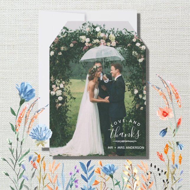 Elegant Love and Thanks Modern Photo Wedding  Thank You Card (Creator Uploaded)