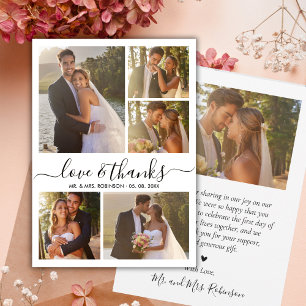 Elegant Love and Thanks Photo Collage Wedding Thank You Card