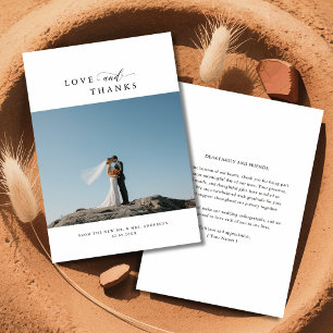 Elegant Love and Thanks Photo Minimalist Wedding Thank You Card