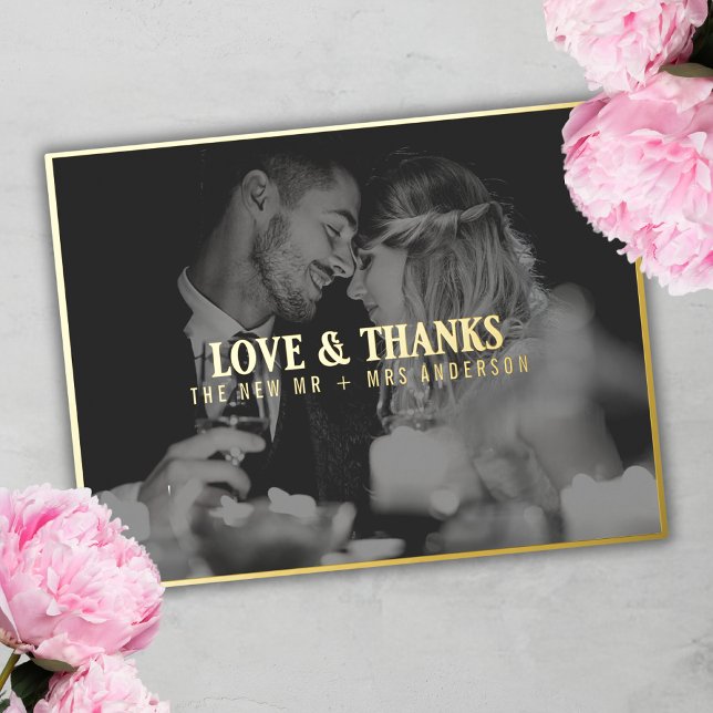 Elegant Love and Thanks Photo Thank You Wedding  Foil Holiday Postcard (Creator Uploaded)