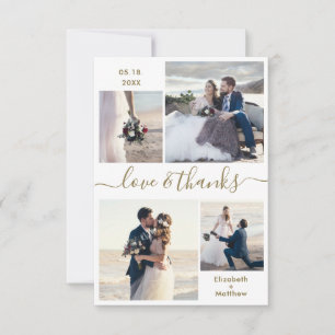 Elegant Love and Thanks Script 4 Photo Wedding Thank You Card