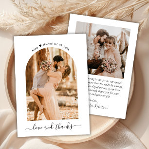 Elegant Love and Thanks Script Photo Arch Wedding  Thank You Card