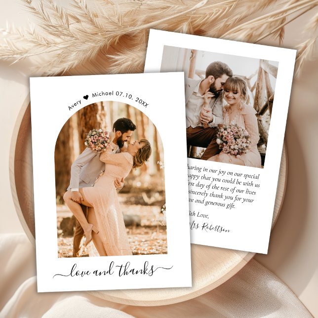 Elegant Love and Thanks Script Photo Arch Wedding  Thank You Card (Creator Uploaded)