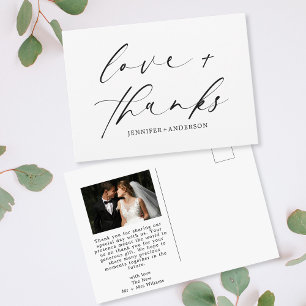 Elegant Love and Thanks Script Photo Wedding Postcard
