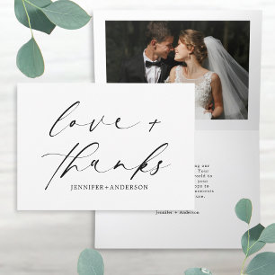 Elegant Love and Thanks Script Photo Wedding Thank You Card