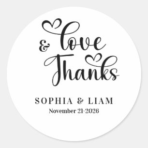 Elegant Love and Thanks Script Wedding Classic Round Sticker