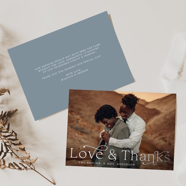 Elegant Love and Thanks Slate Blue Photo Wedding (Creator Uploaded)