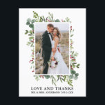 Elegant Love and Thanks Watercolor Winter Greenery Postcard<br><div class="desc">Elegant Watercolor Winter Greenery Wedding Photo Thank You Postcard includes eucalyptus leaves and red holly berries.</div>