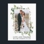 Elegant Love and Thanks Watercolor Winter Greenery Postcard<br><div class="desc">Elegant Watercolor Winter Greenery Wedding Photo Thank You Postcard includes eucalyptus leaves and red holly berries.</div>