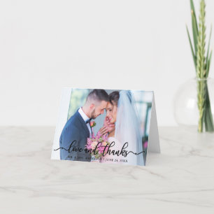 Elegant Love and Thanks Wedding Photo Blk Note Thank You Card