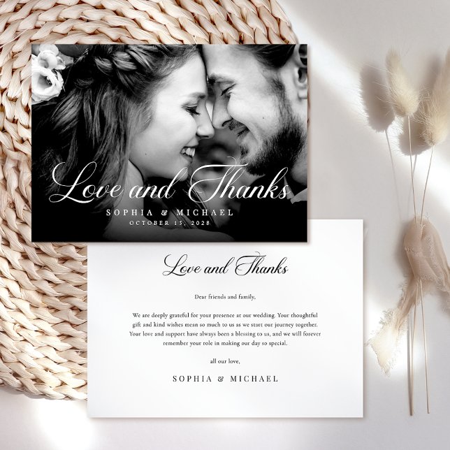 Elegant Love and Thanks Wedding Photo Thank You Card (Creator Uploaded)