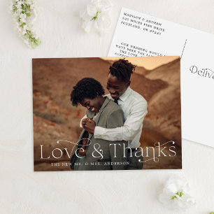 Elegant Love and Thanks Wedding Photo Thank You Postcard
