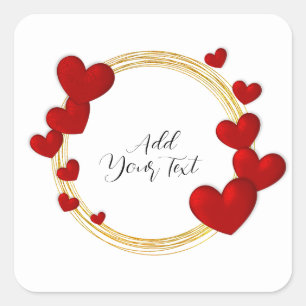 Elegant Love, Anniversary Red Heart & Gold Wreath Square Sticker