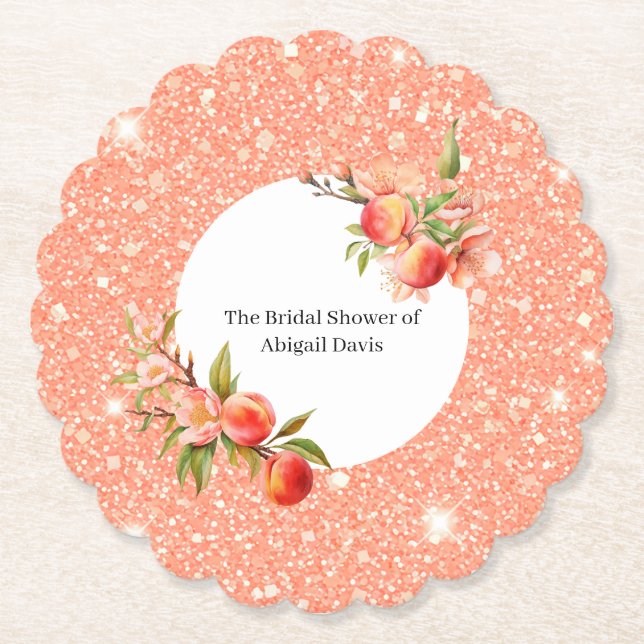 Elegant Love as Sweet as a Peach Bridal Shower  Paper Coaster (Front)