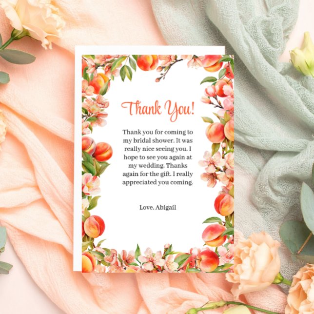 Elegant Love As Sweet As A Peach Bridal Shower Thank You Card (Creator Uploaded)