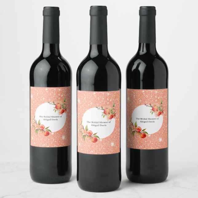 Elegant Love as Sweet as a Peach Bridal Shower  Wine Label (Bottles)