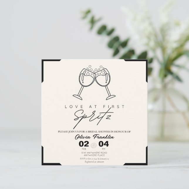 Elegant love at first spritz bridal shower invitation (Standing Front)