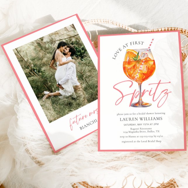 Elegant Love at First Spritz Photo Bridal Shower Invitation (Creator Uploaded)