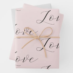 Elegant Love Blush Pink Grey Wedding Wrapping Paper Sheet