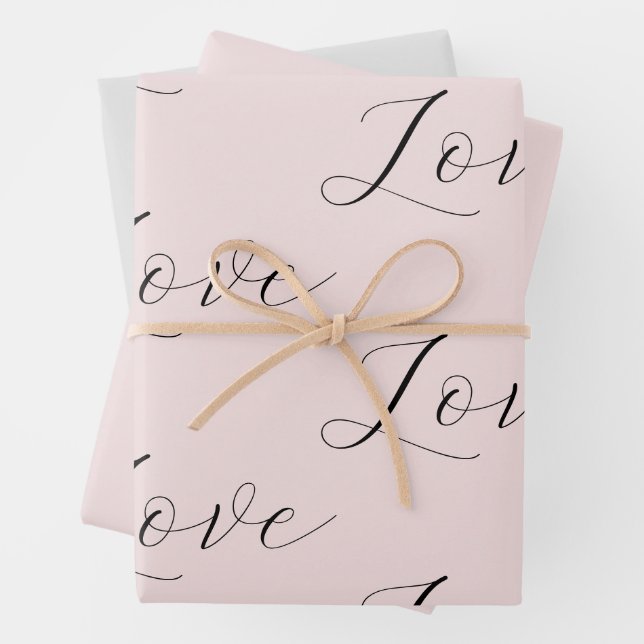 Elegant Love Blush Pink Grey Wedding Wrapping Paper Sheet (In situ)
